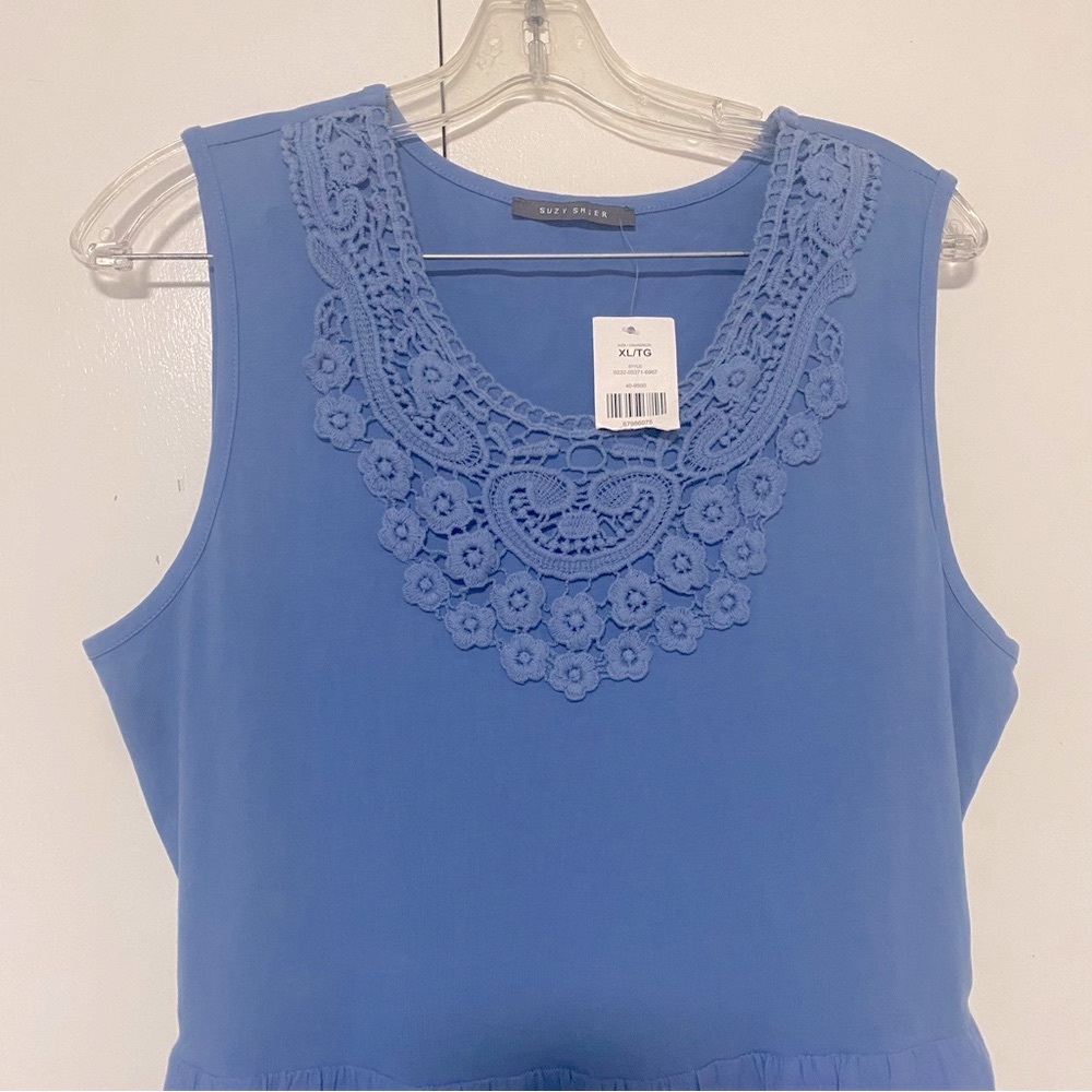 Elegant Cotton Blue Sleeveless Dress - Picture 3 of 7